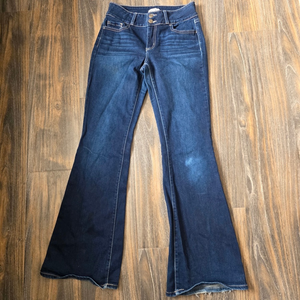 Cello Womens Dark Wash Flare Jeans Distressed Hem Size‎ 5